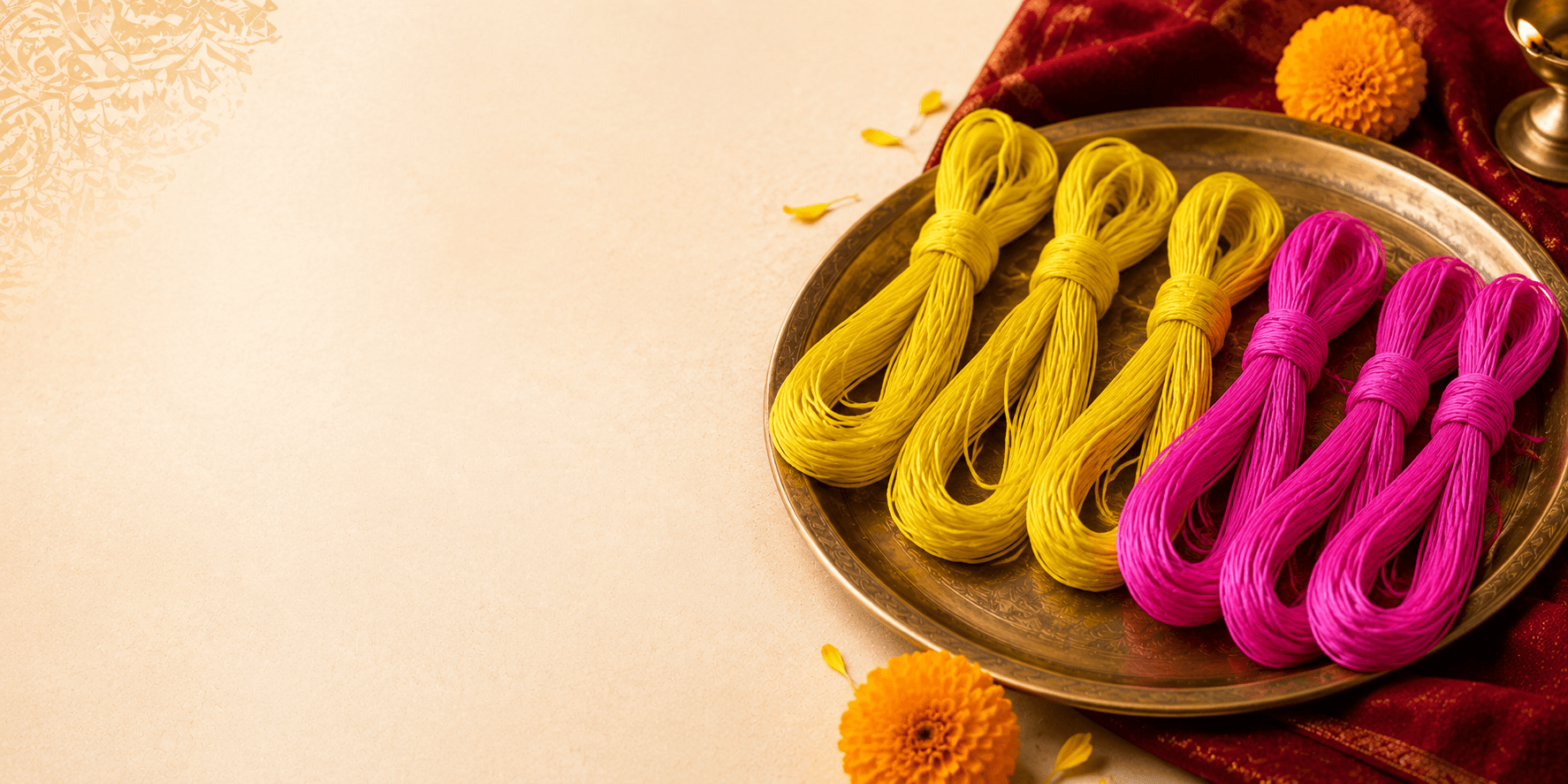 Handmade janeu and yagyopavit arranged in a plate